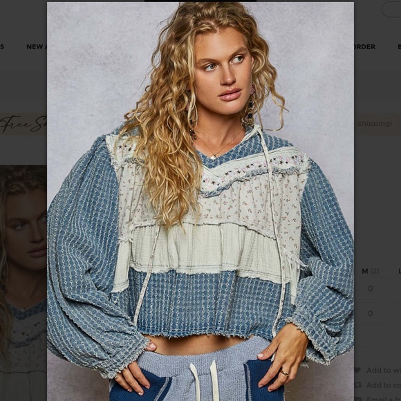 POL “ Daisy “ POL V-Neck Textured Denim Hoodie Top 24AB - Picture 2 of 6